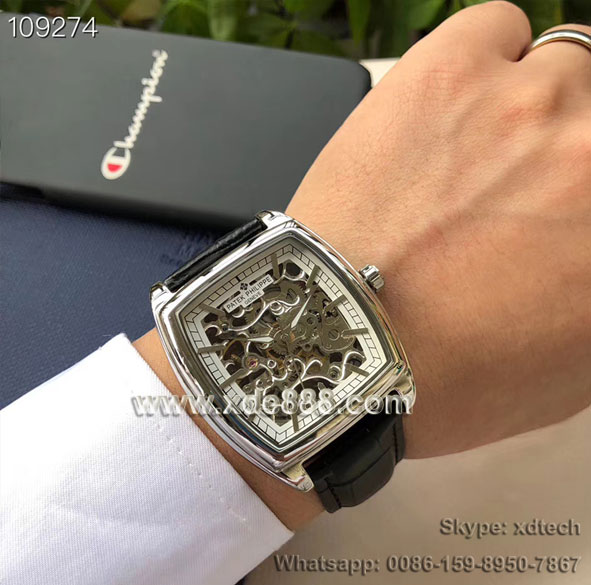 High-end Square Shaped Transparent Dial Watches Steel or Leather Belt Watches